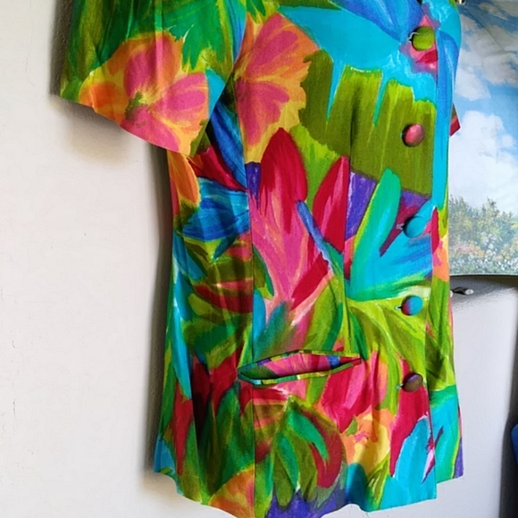 Vintage 1980s Color Burst Short Sleeve Top Blouse - Picture 4 of 8